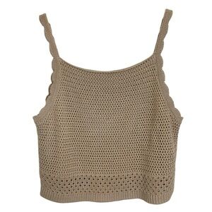 House of Harlow 1960 Crochet Knit Cropped Tank Top Scalloped Tan XL Runs Small